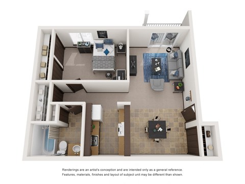 Floor plan for 1 bed, 1 bath, 624 sqft
